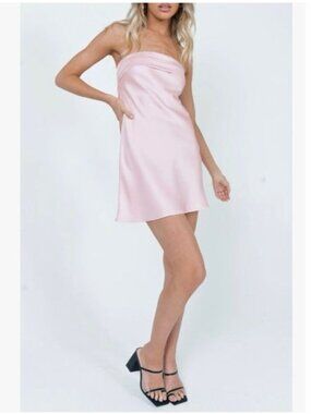Princess Polly Phillipa Foldover Strapless Satin Mini Dress Pink Size US 8 AU 12